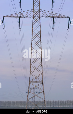 Dutch Power Line Pylon, Pylonen in Holland. Stockfoto