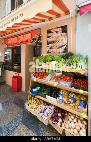 Lebensmittelgeschäft-Shop in der alten Stadt, Porto-Vecchio, Korsika, Frankreich Stockfoto