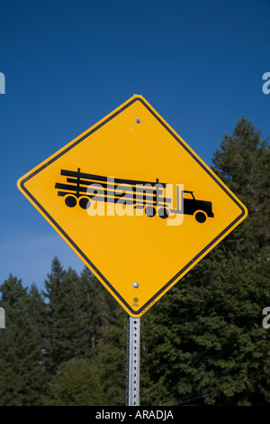 Anmeldung LKW Straße Warnschild Vancouver Island Kanada Stockfoto