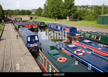 Hausboote in Trevor Becken Llangollen canal Pontcysyllte Wales UK Stockfoto