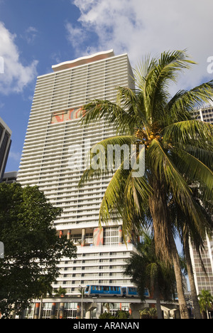 Einschienenbahn durchläuft, von Bäumen gesäumten Bayfront Park, Miami, Florida Stockfoto