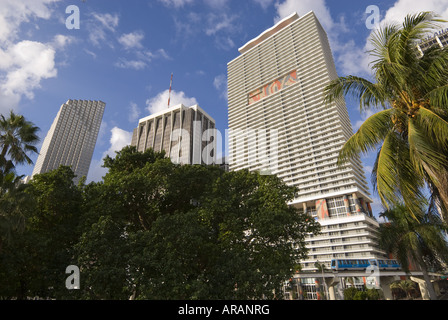 Einschienenbahn durchläuft, von Bäumen gesäumten Bayfront Park, Miami, Florida Stockfoto
