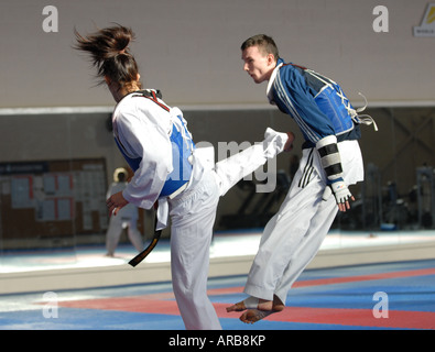 Fotograf Howard Barlow Taekwondoin Sarah Stevenson mit dem britischen Team training Stockfoto