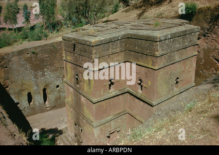 St. Giorgis (St. Georg) Fels geschnitten Kirche, Lalibela, Äthiopien, Afrika Stockfoto