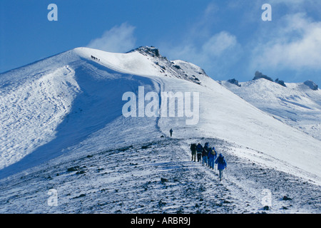 Wanderer auf Felge Krater von alten, Awatscha-Vulkans, Kamtschatka, Ost-Sibirien, Russland Stockfoto