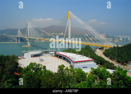 Die Kabel waren Ting Kau Brücke verbindet den nordwestlichen New Territories, Stadt und Flughafen über Tsing Yi Island, Hongkong, China Stockfoto