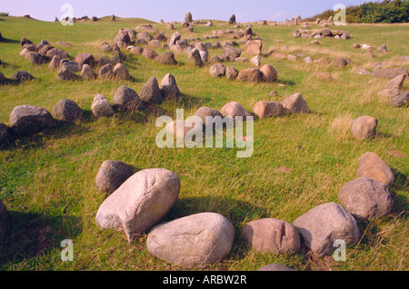 Lindholm Hoje, Viking Grabstätte, in der Nähe von Alborg, Dänemark, Europa Stockfoto
