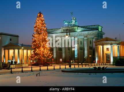 Berlin Weihnachtsbaum vor dem Brandenburger Tor Stockfoto