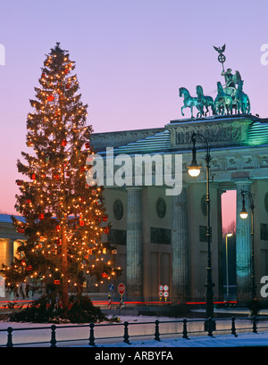 Berlin Weihnachtsbaum vor dem Brandenburger Tor Stockfoto