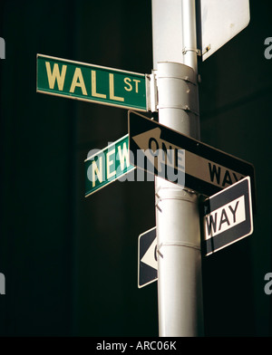 Wall Street Zeichen, New York City, New York State, USA, Nordamerika Stockfoto