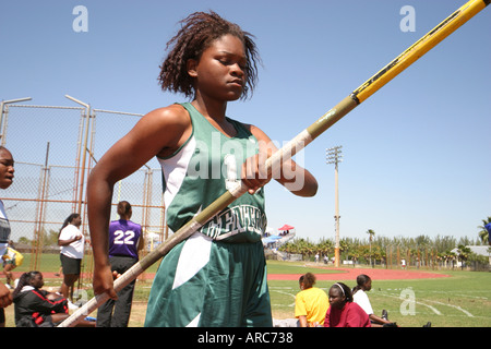 Miami Florida, Tropical Park, Greater Miami Athletic Conference, Meisterschaften, Leichtathletik, Sport, Leistung, Unterhaltung, High School, Campus, Studenten Stockfoto