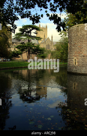 Graben und Bischöfe Palast Wells Cathedral Somerset England Stockfoto