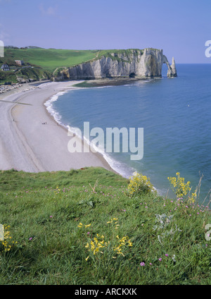 Bay und Klippen, Etretat, Cote d'Albatre (Alabaster Küste), Seine Maritime, Haute Normandie (Normandie), Frankreich, Europa Stockfoto