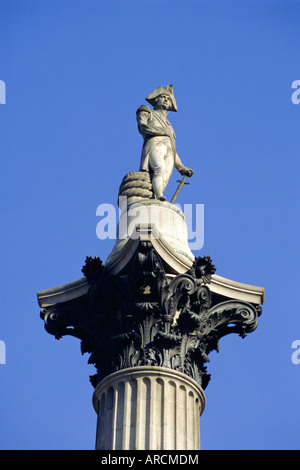 Statue von Admiral Lord Nelson, Nelsonsäule, Trafalgar Square, London, England, UK Stockfoto