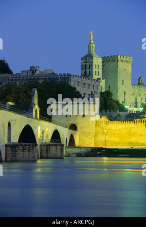 Palais des Papes (Papstpalast) und der Rhone, Avignon, Vaucluse, Provence, Frankreich, Europa Stockfoto