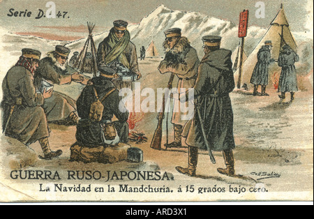 Spanischen Handel Karte des russisch-japanischen Krieg-Szene in der Mandschurei, Weihnachten 1905 Stockfoto