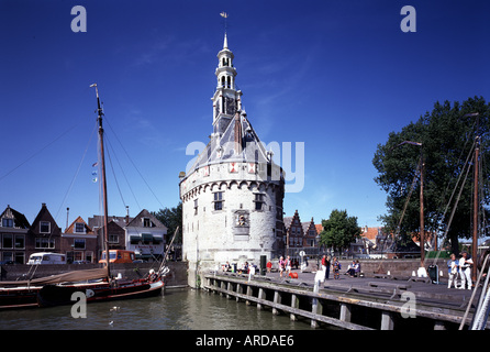 Hoorn, Hoofdtoren, Hafen Mit Stadtturm Stockfoto