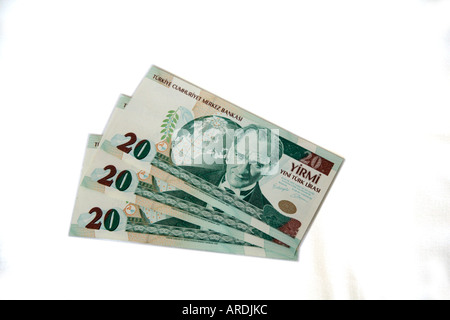 Türkische Lira 20 Anmerkung Währung neu aufgewertet Stockfoto