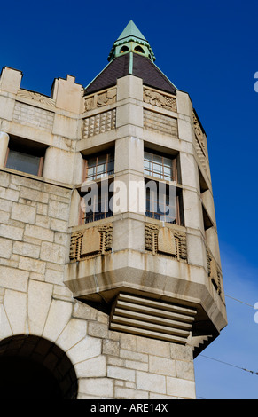 Der Eckturm des nationalen Museums von Finnland, Helsinki. 1910, Architekten Eliel Saarinen, Armas Lindgren, Herman Gesellius. Stockfoto