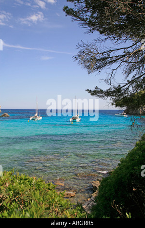 Bucht von Cala Macarella, Nr Cala Santa Galdana, auf der südlichen Küste von Menorca, Balearische Inseln, Spanien. Stockfoto