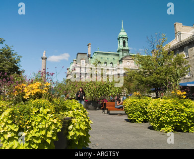 Ein Blick vom Place Jacques Cartier, Hotel de Ville in Vieux Montreal, Quebec, Kanada Stockfoto