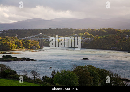 Menai Hängebrücke in Reparatur Menai gerade Wales Stockfoto