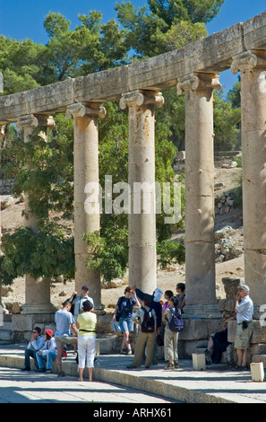 56 ionische Säulen umgeben Oval Plaza, Jerash, das antike Gerasa, Haschemitischen Königreich Jordanien, dem Mittleren Osten. DSC 5448 Stockfoto