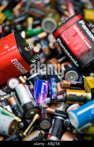 Einweg-Batterien verwendet, für das recycling zu einem Recyclingzentrum, UK Stockfoto