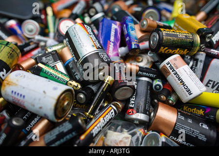 Einweg-Batterien verwendet, für das recycling zu einem Recyclingzentrum, UK Stockfoto