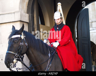 Königinnenwache Leben im Dienst am Pferd schützt Parade, Whitehall, London, England, Vereinigtes Königreich Stockfoto