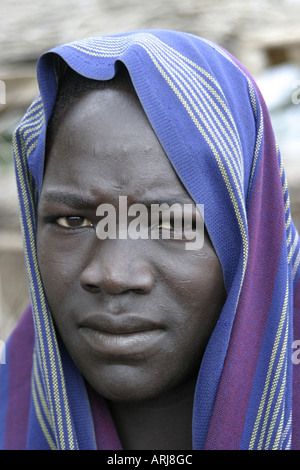 Toposa Mann mit Schal, Porträt, Sudan Stockfoto