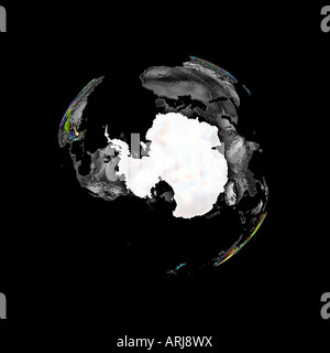 Stilisierte Karte der Antarktis und Kontinenten vor allem in dunklen Grautönen gegen Schwarz Stockfoto