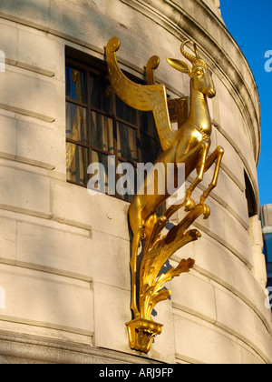 Vergoldete Springbok an der Fassade des Südafrika Haus Trafalgar Square London SW1 England Stockfoto