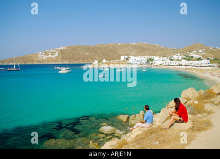 Plati Yialos Beach, Mykonos, Griechenland Stockfoto