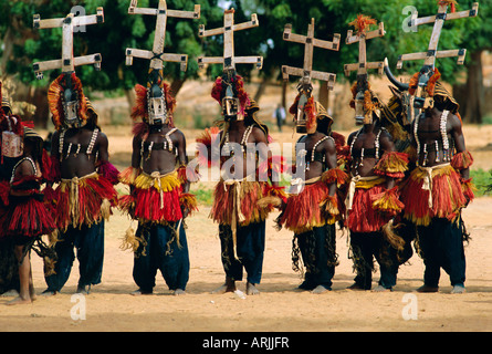 Maskierte Dogon Tänzer, Sangha, Mali, Afrika Stockfoto