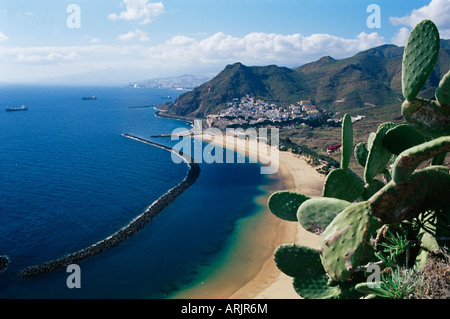 Luftaufnahme von Playa de Las Teresitas, Santa Cruz De Tenerife, Teneriffa, Kanarische Inseln, Spanien, Atlantik, Europa Stockfoto