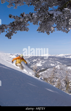 Frau Skifahren auf Schnee, Lake Tahoe, Kalifornien, USA Stockfoto