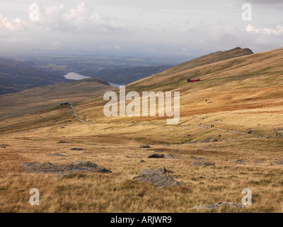 Zahnstange und Ritzel Dampfzug auf Snowdon Mountain Railway, Sommer 2006. Stockfoto