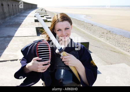 Britische Damen Kendo Meister Kim Holt Stockfoto