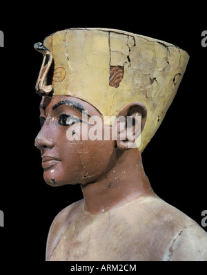 Dummy-Kopf des jungen Königs, hergestellt aus stuckiert und lackiertem Holz, aus dem Grab des Pharaos Tutanchamun Stockfoto