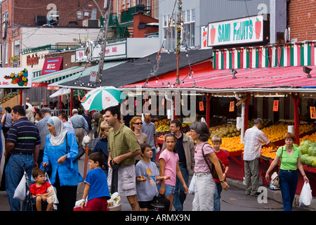 Jean Talon Market, einem der beliebtesten Märkte Montreals, mit Auswahl von frischen Produkten und Lebensmitteln, Montreal, Quebec, Kanada. Stockfoto