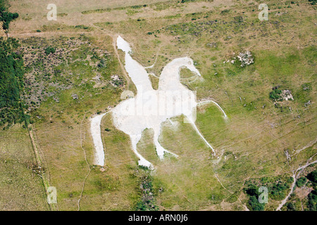 Luftaufnahme des Kreidefigur. Osmington weißes Pferd. South Dorset Downs. VEREINIGTES KÖNIGREICH. Stockfoto