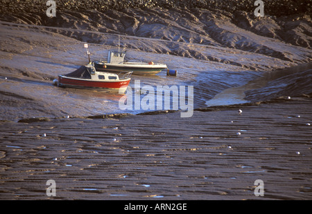 Boote vertäut am Wattenmeer in Clevedon Pille Severn Mündung geschützten Bereich England Stockfoto