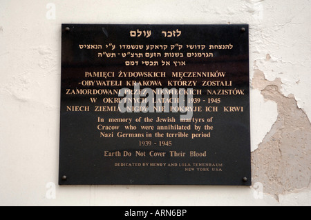 Memorial Plaque Remuh-Synagoge Kazimierz Bereich Krakau Polen Stockfoto