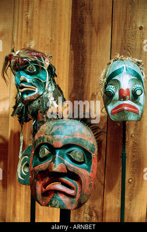 Alert Bay, U'mista Kulturzentrum, Masken aus den Potlach Sammlung, Britisch-Kolumbien, Kanada. Stockfoto