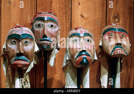 Alert Bay, U'mista Kulturzentrum, Masken aus den Potlach Sammlung, Britisch-Kolumbien, Kanada. Stockfoto