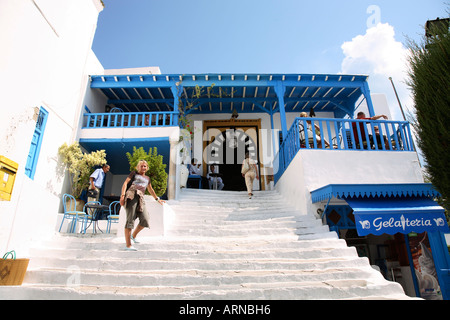 Berühmte Café des Nattes in Sidi Bou Said, Tunesien Stockfoto