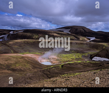 Hot Spring genannt storhiver am Wanderweg von landmannalaugar zum Berg hrafntinnusker, Laugavegur, Landmannalaugar Stockfoto