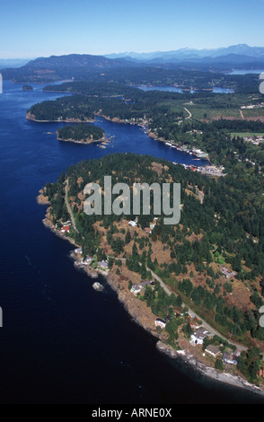 Quadra Island Quathiaski Cove Antenne, Britisch-Kolumbien, Kanada. Stockfoto