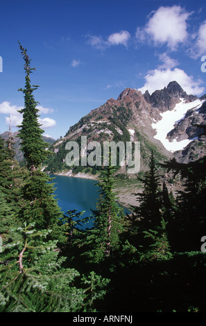 Strathcona Provincial Park, Sahne See mit Mt. Septimus, Vancouver Island, British Columbia, Kanada. Stockfoto